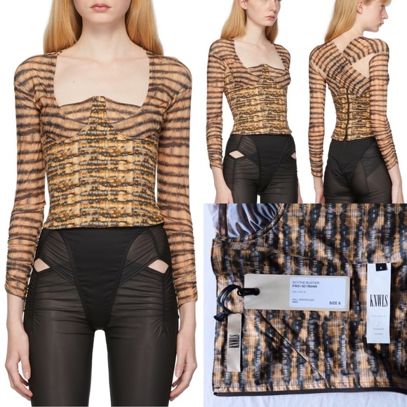 KNWLS (Charlotte Knowles) Ink Check Scythe Bustier with crossover back - Picture 3 of 6